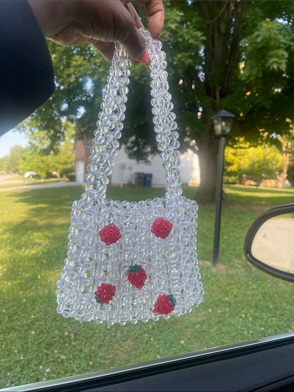 Clear Beaded Strawberry Mini Bag